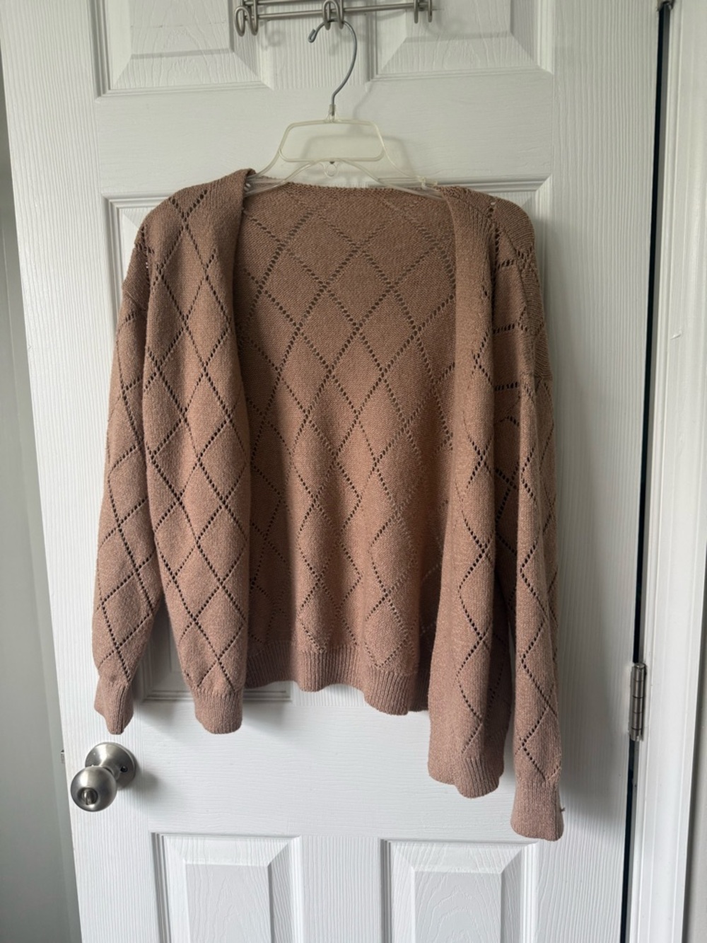 Open-Front Diamond Knit Sweater Cardigan - Taupe